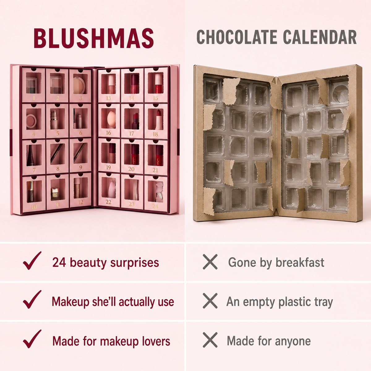 Blushmas vs a chocolate calendar: 24 beauty surprises she'll actually use instead of an empty plastic tray